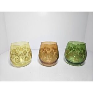 Autumn Leaf Votive Candle Holders Set of 3 Yellow Amber Green Vintage Small 4in